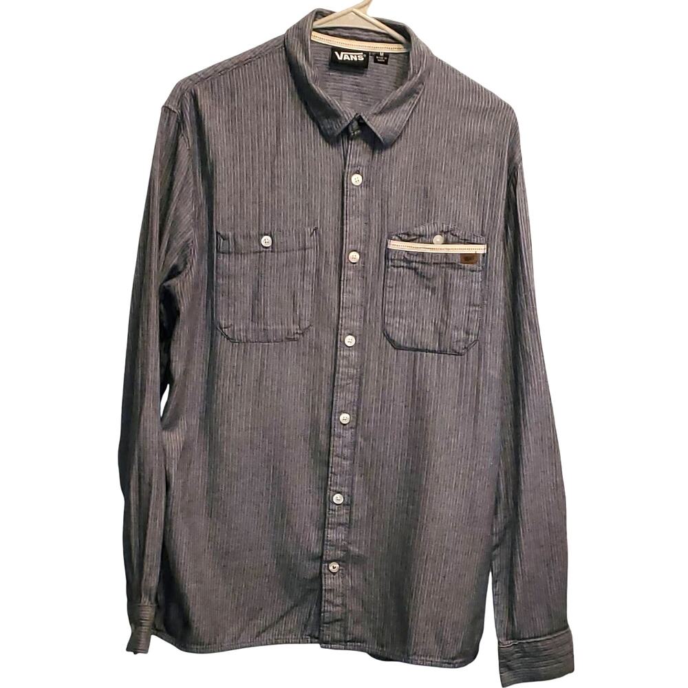 Vans The Sole of Skate Long Sleeve Pinstripe Button Down Shirt Size Medium